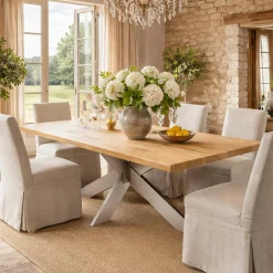 Table extensible bois huilé bords droits pied grège fin 240 cm PALERME