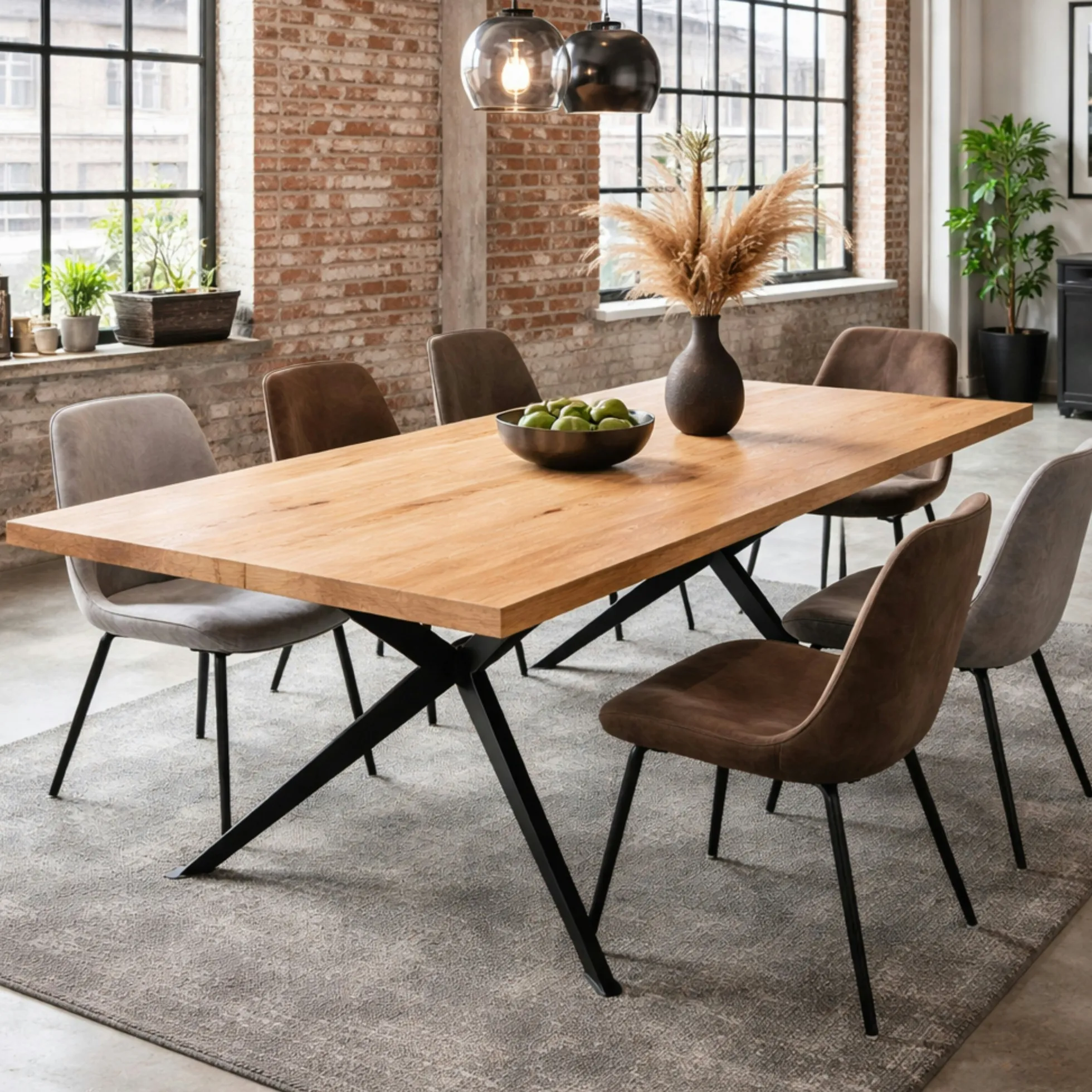 Table extensible bois huilé bords droits pied graphique 180 cm PALERME