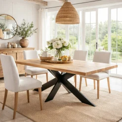 Table extensible bois huilé bords droits pied noir fin 200 cm PALERME