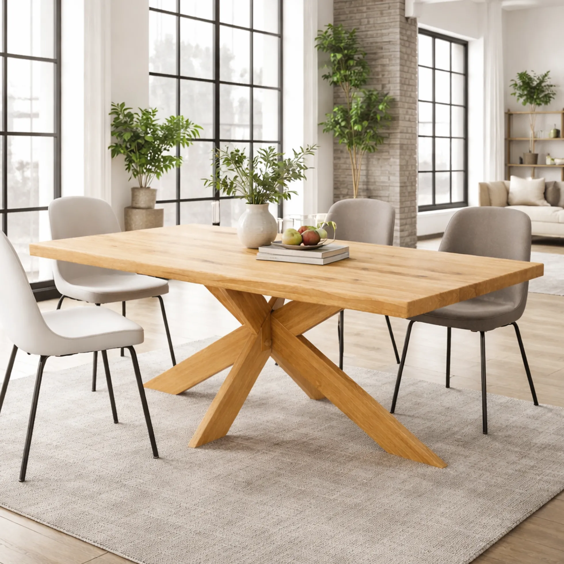 Table extensible bois huilé bords droits pied bois 200 cm PALERME