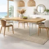 Table extensible bois huilé bords droits pieds verre 200 cm PALERME
