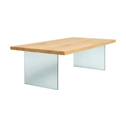 Table extensible bois huilé bords droits pieds verre 200 cm PALERME