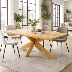 Table extensible bois huilé bords droits pied bois 240 cm PALERME