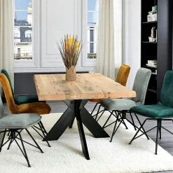 Table extensible chêne blanc bords naturels pied noir fin 220 cm PALERME