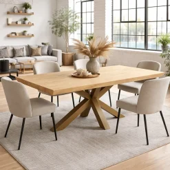 Table extensible chêne blanc bords biseautés pied grège 200 cm PALERME