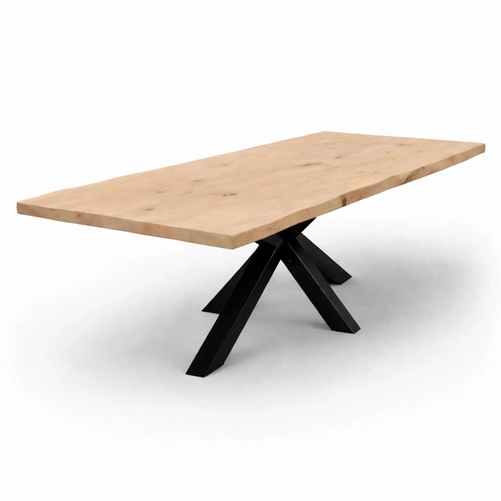 Table extensible chêne blanc bords naturels pied noir 200 cm PALERME