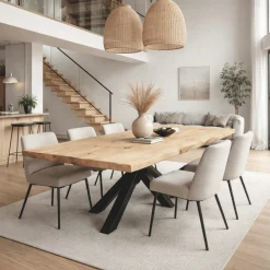 Table extensible chêne blanc bords naturels pied noir 200 cm PALERME