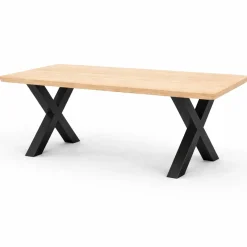 Table extensible chêne blanc bords biseautés pieds en X 220 cm PALERME