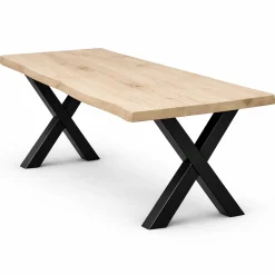 Table extensible chêne blanc bords naturels pieds en X 200 cm PALERME