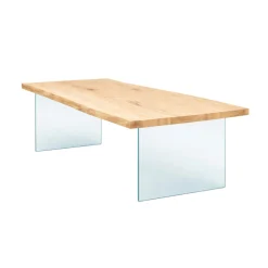 Table extensible chêne blanc bords naturels pieds verre 220 cm PALERME