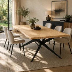 Table extensible chêne blanc bords naturels pied graphique 200 cm PALERME