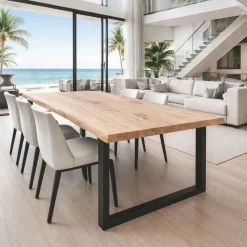 Table extensible chêne blanc bords naturels pieds en U 220 cm PALERME