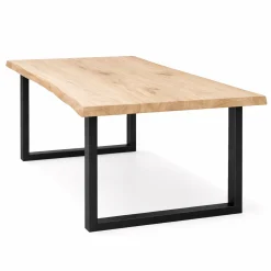 Table extensible chêne blanc bords naturels pieds en U 220 cm PALERME