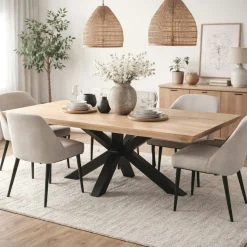 Table extensible chêne blanc bords biseautés pied noir 240 cm PALERME