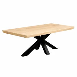 Table extensible chêne blanc bords biseautés pied noir 180 cm PALERME