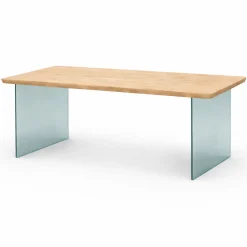 Table extensible chêne blanc bords biseautés pieds verre 240 cm PALERME