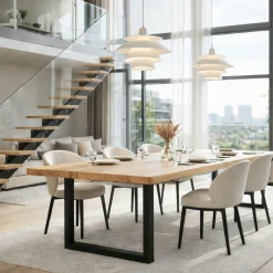 Table extensible chêne blanc bords biseautés pieds en U 200 cm PALERME