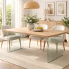 Table extensible chêne blanc bords biseautés pieds verre 220 cm PALERME