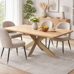 Table extensible chêne blanc bords biseautés pied grège fin 200 cm PALERME