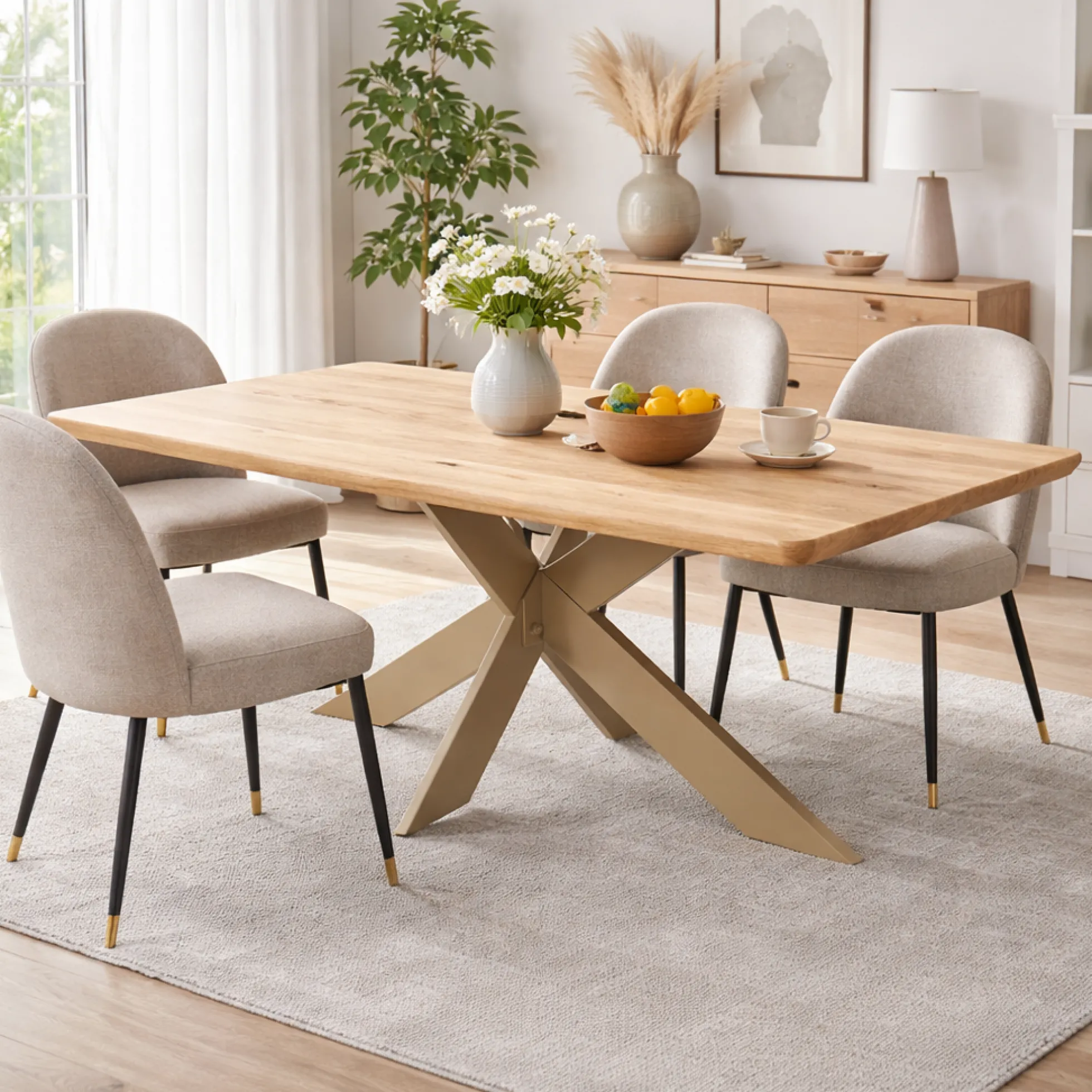 Table extensible chêne blanc bords biseautés pied grège fin 200 cm PALERME
