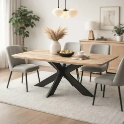 Table extensible chêne blanc bords biseautés pied noir fin 220 cm PALERME
