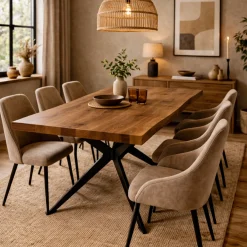 Table extensible chêne brun bords naturels pied graphique 240 cm PALERME