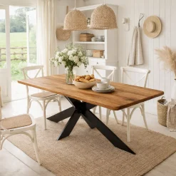 Table extensible chêne brun bords biseautés pied noir fin 200 cm PALERME