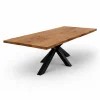 Table extensible chêne brun bords naturels pied noir 180 cm PALERME