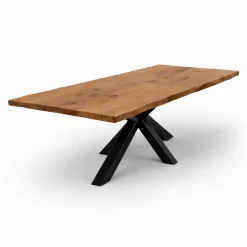 Table extensible chêne brun bords naturels pied noir 180 cm PALERME