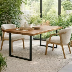 Table extensible chêne brun bords biseautés pieds en U 240 cm PALERME