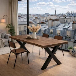 Table extensible chêne brun bords naturels pieds en X 240 cm PALERME