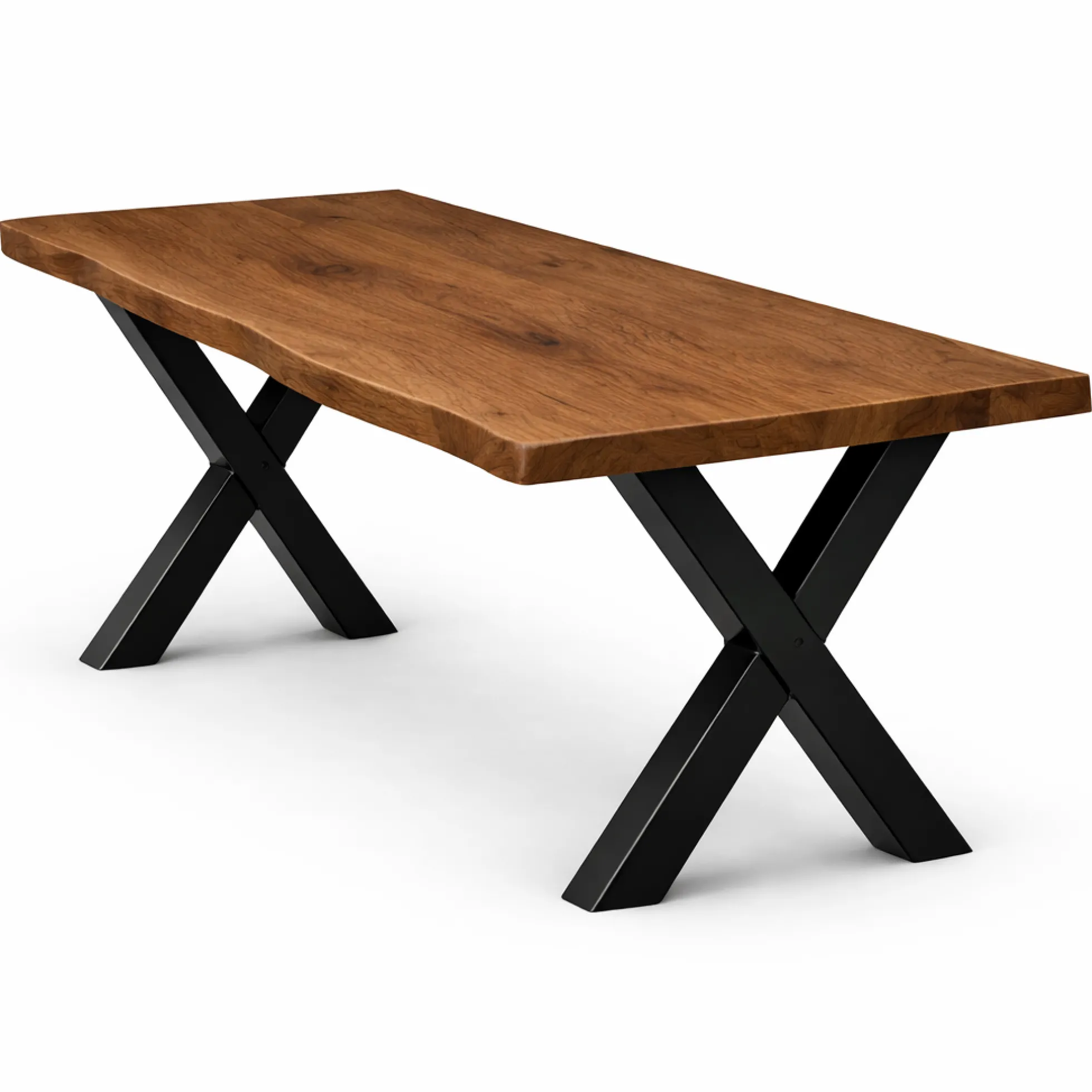 Table extensible chêne brun bords naturels pieds en X 240 cm PALERME