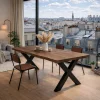Table extensible chêne brun bords naturels pieds en X 200 cm PALERME