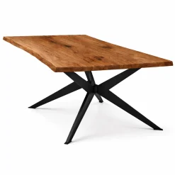Table extensible chêne brun bords naturels pied graphique 220 cm PALERME