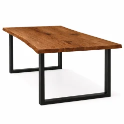 Table extensible chêne brun bords naturels pieds en U 200 cm PALERME