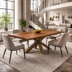 Table extensible chêne brun bords biseautés pied grège 200 cm PALERME