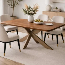 Table extensible chêne brun bords biseautés pied grège fin 220 cm PALERME