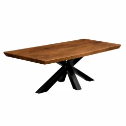 Table extensible chêne brun bords biseautés pied noir 180 cm PALERME