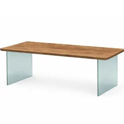 Table extensible chêne brun bords biseautés pieds verre 180 cm PALERME