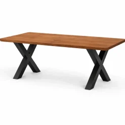Table extensible chêne brun bords biseautés pieds en X 180 cm PALERME