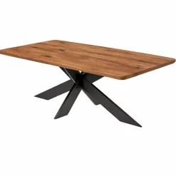 Table extensible chêne brun bords biseautés pied noir fin 220 cm PALERME