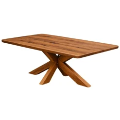 Table extensible chêne brun bords biseautés pied bois 240 cm PALERME