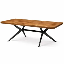 Table extensible chêne brun bords biseautés pied graphique 220 cm PALERME
