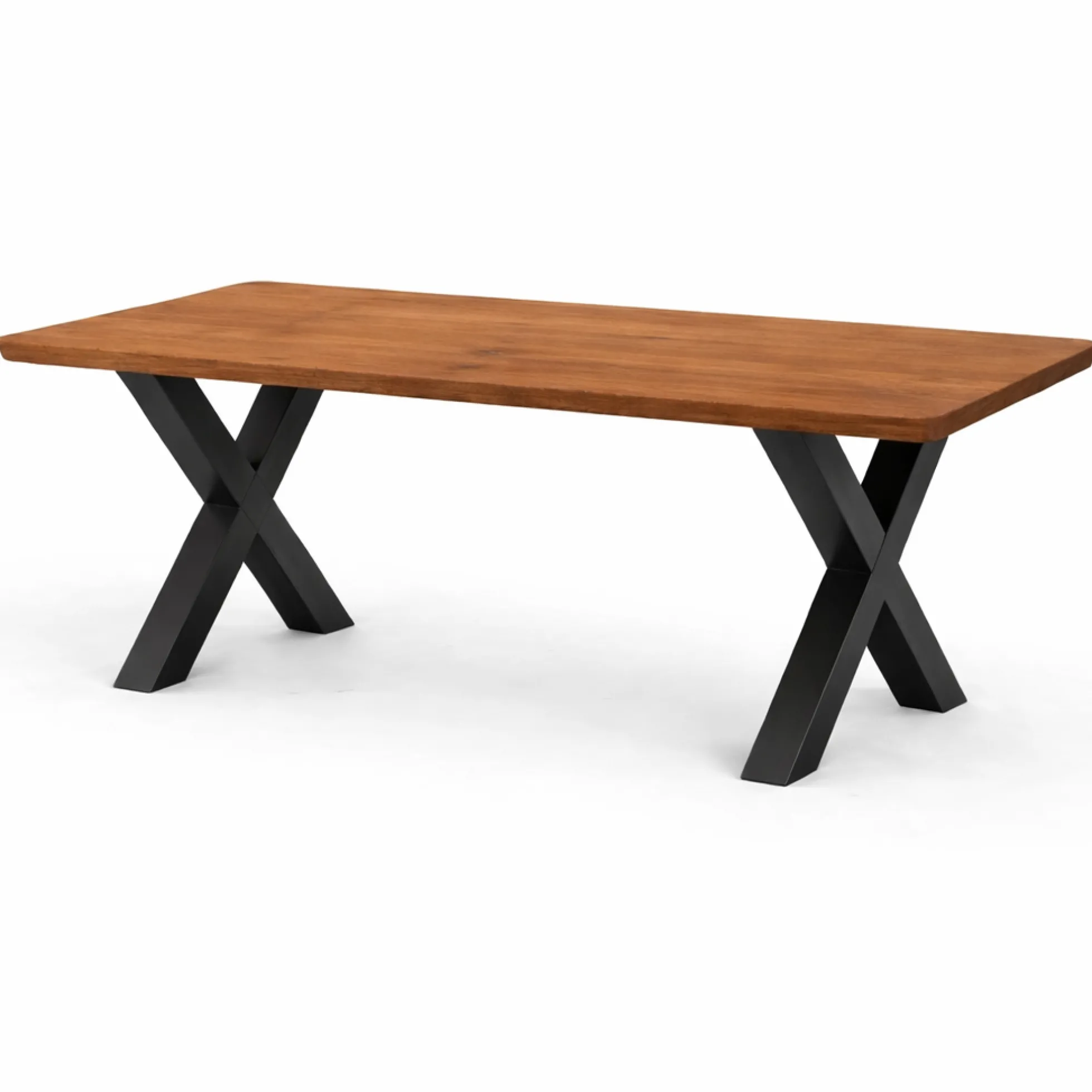 Table extensible chêne brun bords biseautés pieds en X 220 cm PALERME