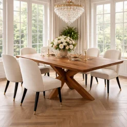 Table extensible chêne brun bords biseautés pied bois 220 cm PALERME