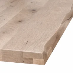 Table extensible chêne grisé bords naturels pieds verre 240 cm PALERME