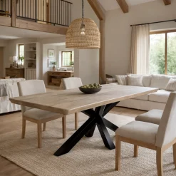 Table extensible chêne grisé bords biseautés pied noir 220 cm PALERME