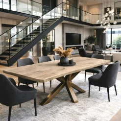 Table extensible chêne grisé bords biseautés pied grège 220 cm PALERME