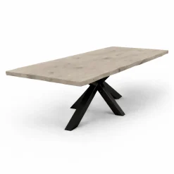 Table extensible chêne grisé bords naturels pied noir 240 cm PALERME