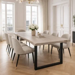 Table extensible chêne grisé bords naturels pieds en U 220 cm PALERME